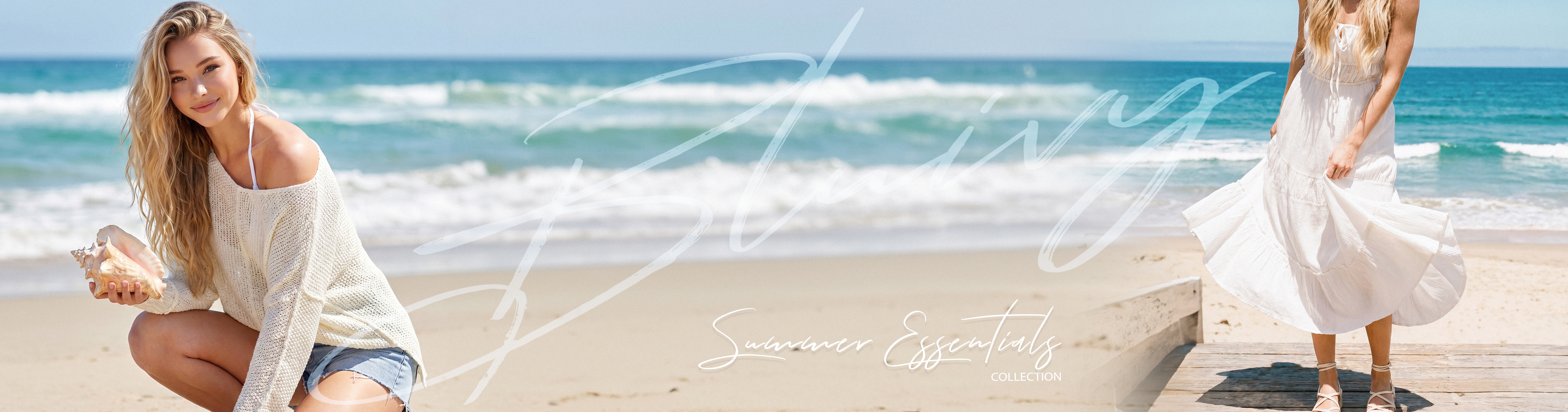 Homepage banner featuring clothing promotions, new arrivals, and special offers.