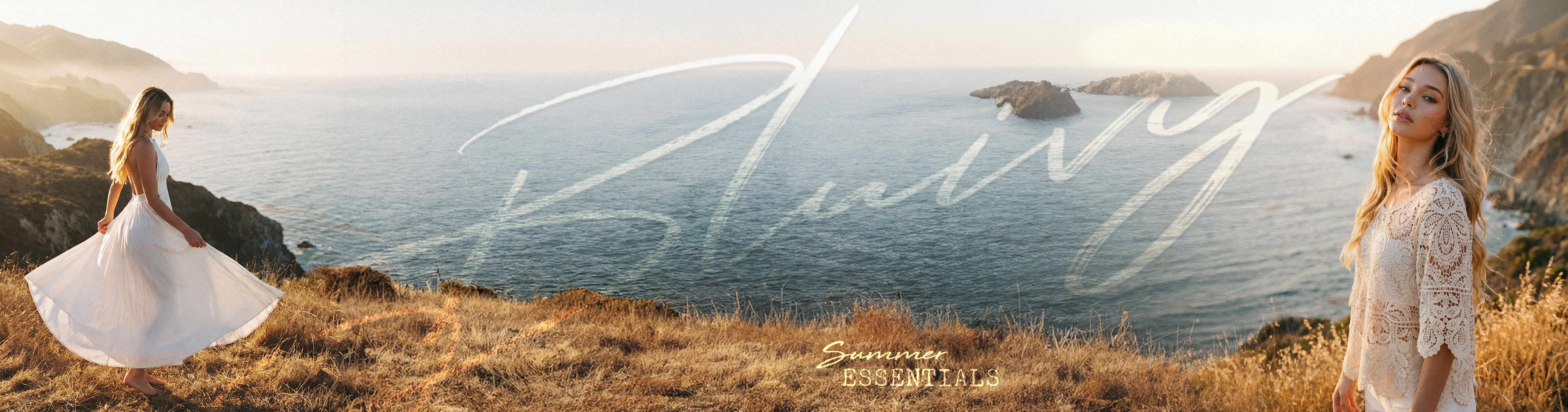 Homepage banner featuring clothing promotions, new arrivals, and special offers.