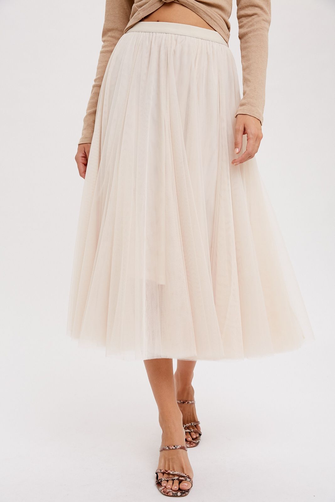 TULLE MIDI SKIRT, Contents:100%POLYESTER