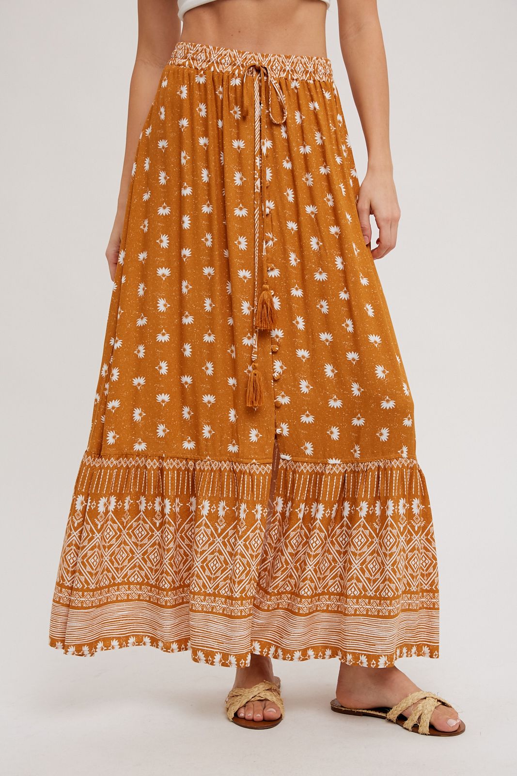 BOHO PRINT MAXI SKIRT, Contents:100%RAYON
