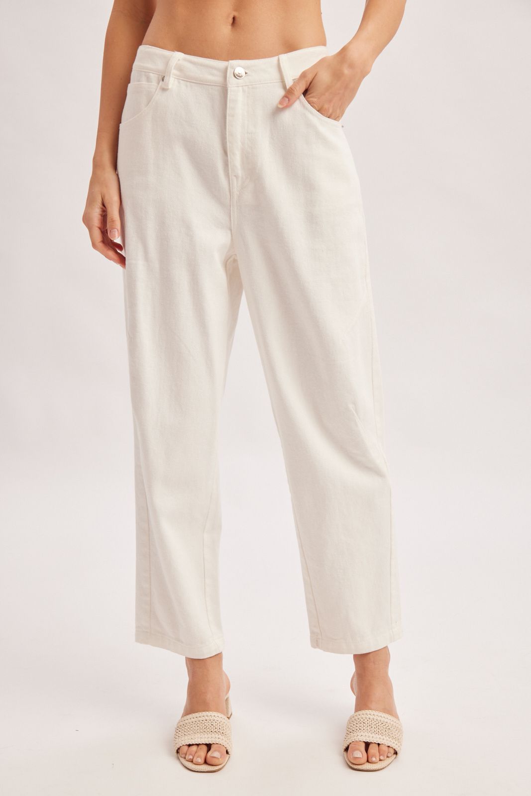 MID RISE BARREL JEANS, Contents:100%COTTON
