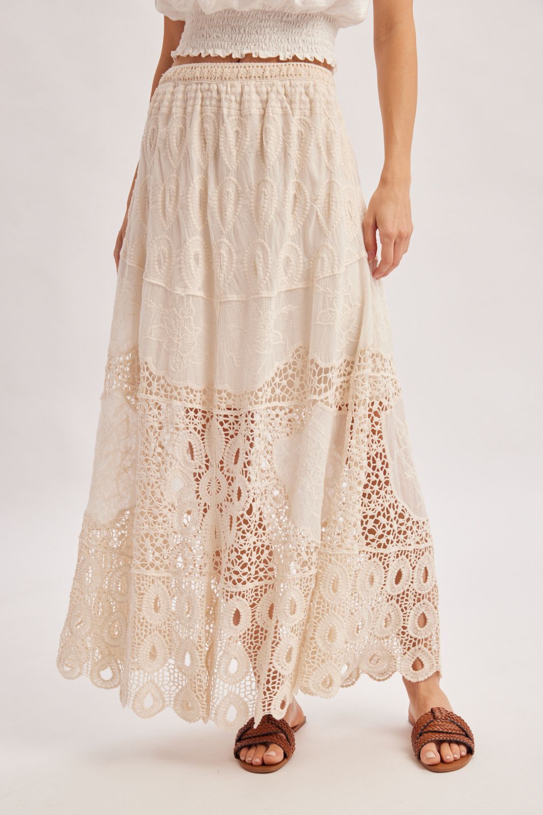 BOHO CROCHET MAXI SKIRT WITH LINING, Contents:100%COTTON