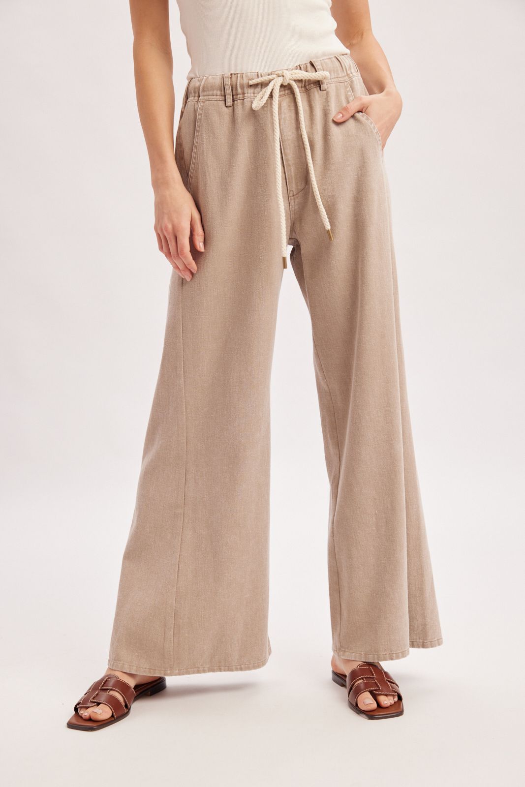 RELAXED MID-RISE FLARE KNIT PANTS, Contents:100%COTTON