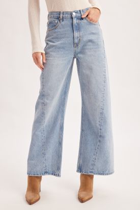 VINTAGE HIGH WAISTED SEAM FRONT WIDE LEG TROUSER DENIM JEANS, Contents:93%COTTON, 7%POLYESTER