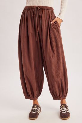 BOHO DRAWSTRING BALLOON PANTS, Contents:100%COTTON