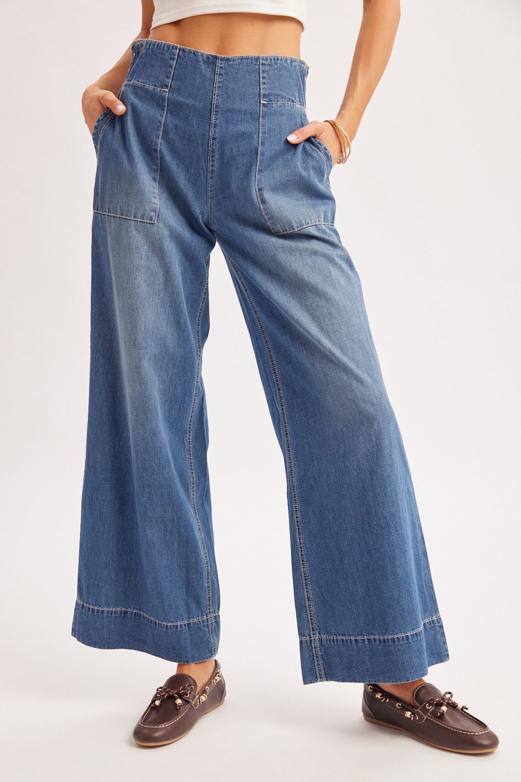 WIDE-LEG DENIM JEANS, Contents:100%COTTON