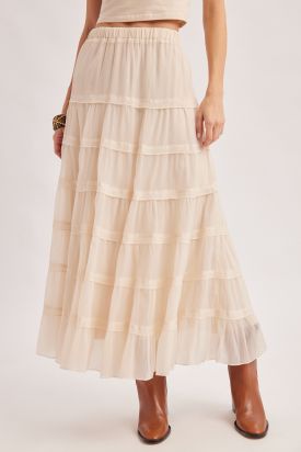 THE PRAIRIE DREAMS TIERED MAXI SKIRT, Contents:100%POLYESTER