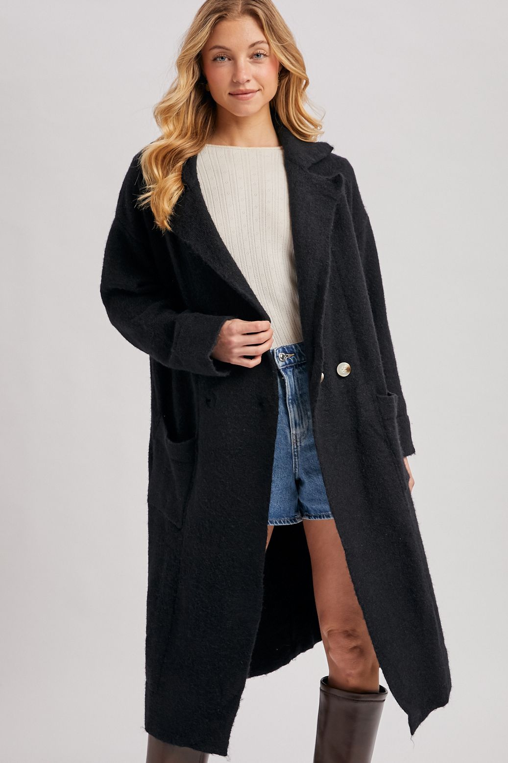 SWEATER LONG LINE TRENCH COAT, Contents:50%NYLON, 25%ACRYLIC, 25%POLYESTER