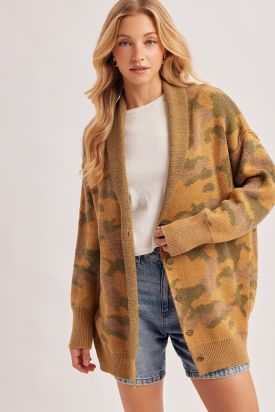 BUTTON DOWN CHAMOMILE PATTERN CARDIGAN, Contents:100%COTTON