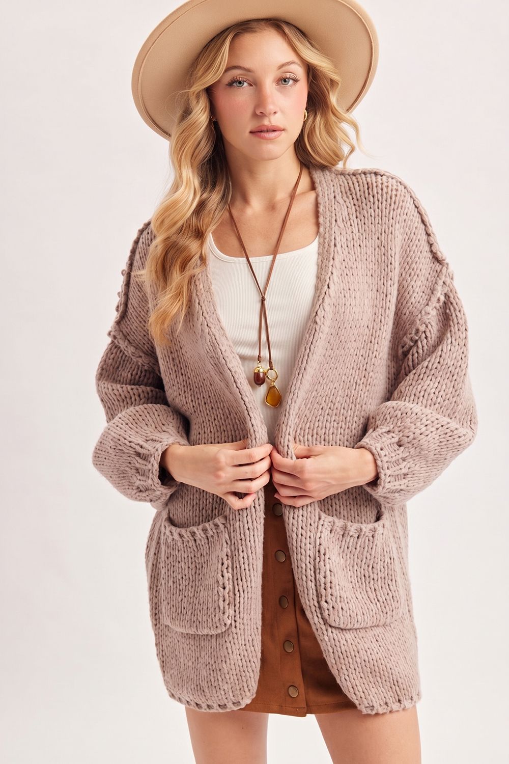 OPEN FRONT OVERSIZED CHUNKY KNIT SWEATER CARDIGAN, Contents:100%POLYESTER