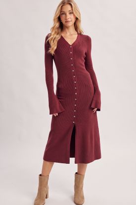 V-NECK BUTTON DOWN SIGNATURE MULTI-WAY RIBBED KNIT CARDIGAN MIDI DRESS, Contents:48%VISCOSE, 27%POLYESTER, 25%NYLON