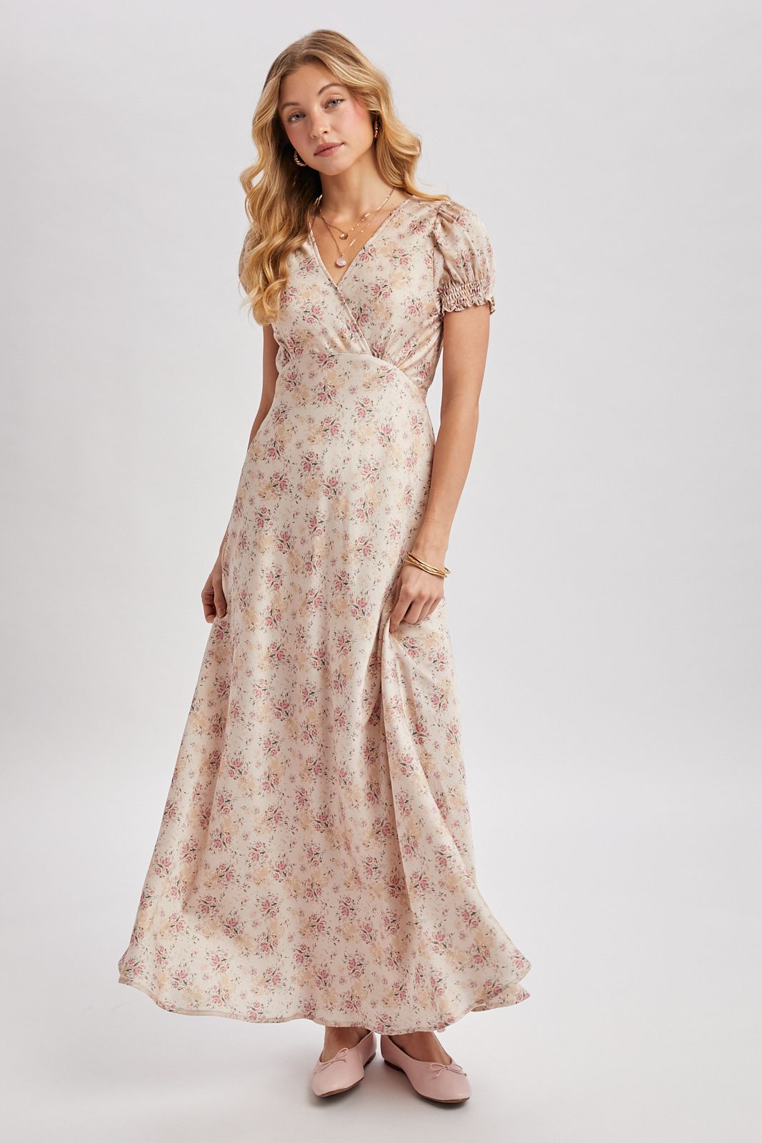 DITSY FLORAL V-NECK MAXI DRESS, Contents:100%POLYESTER