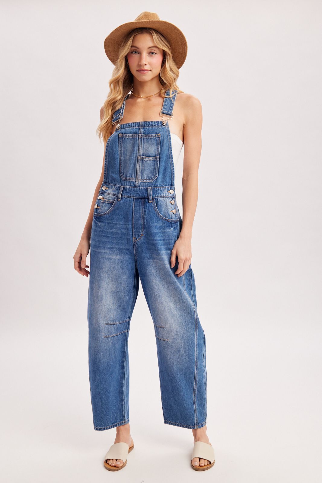 DENIM BARREL OVERALLS, Contents:100%COTTON