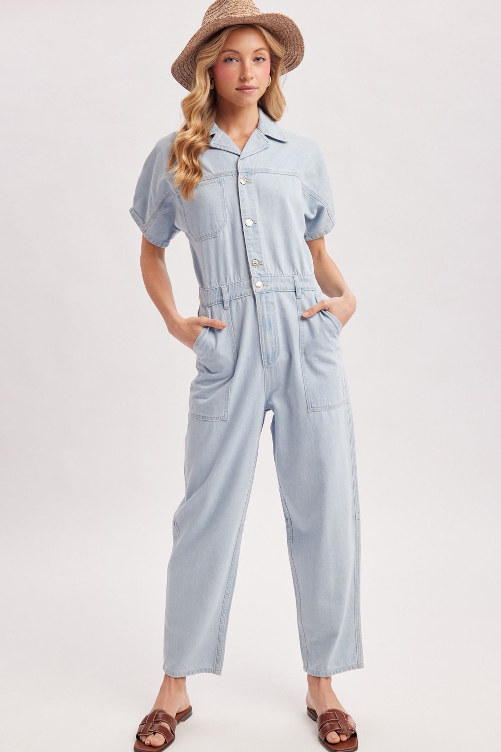 DENIM UTILITY JUMPSUIT, Contents:90%COTTON, 10%POLYESTER