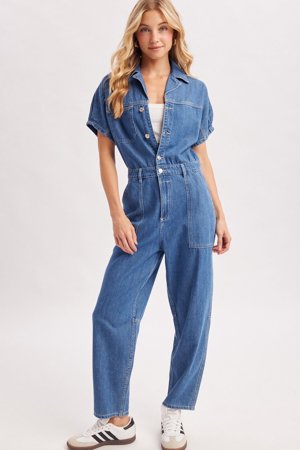 DENIM UTILITY JUMPSUIT, Contents:90%COTTON, 10%POLYESTER