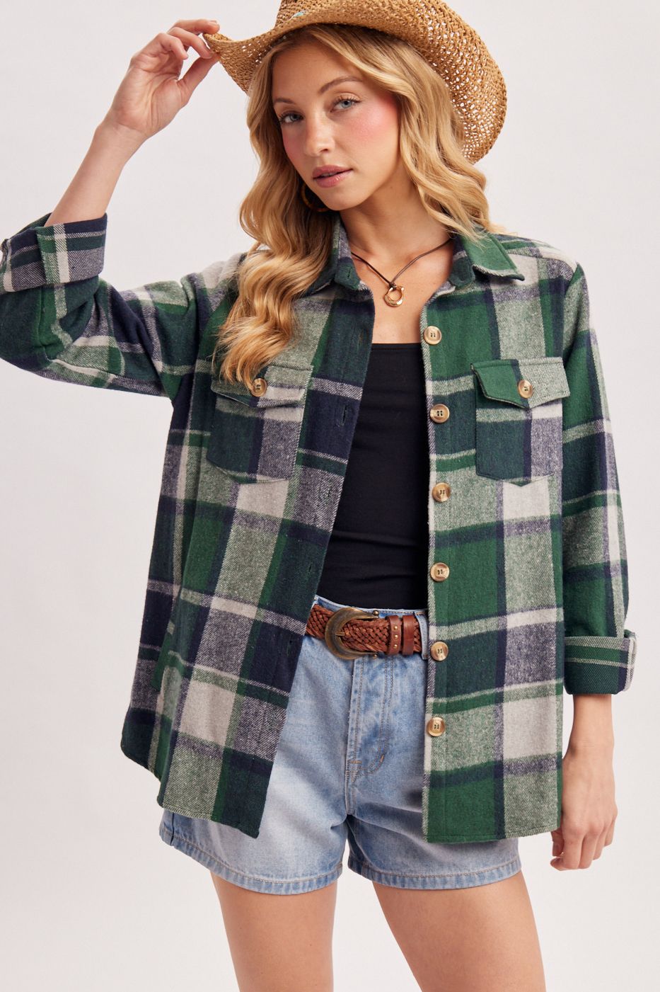 FLANNEL PLAID SHACKET, Contents:50%COTTON,50%POLYESTER