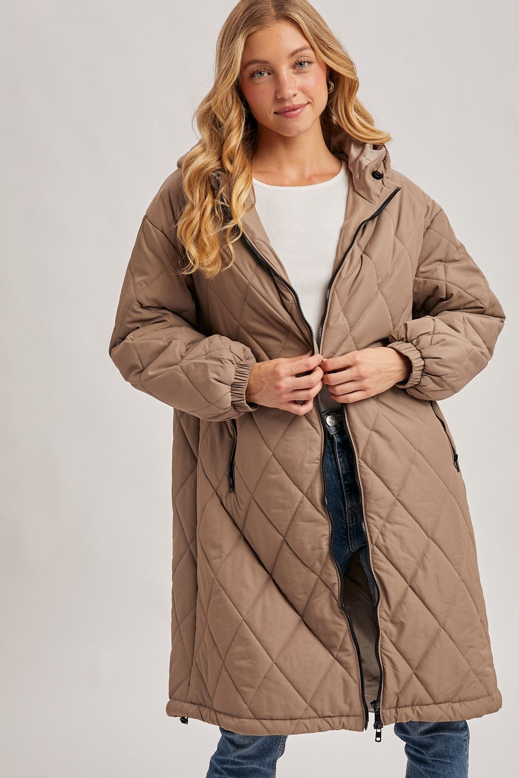 LONGLINE QUILTED PUFFER JACKET, Contents:100%POLYESTER