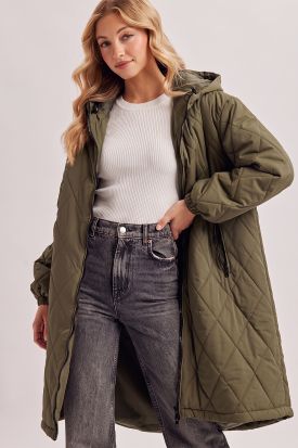 LONGLINE QUILTED PUFFER JACKET, Contents:100%POLYESTER