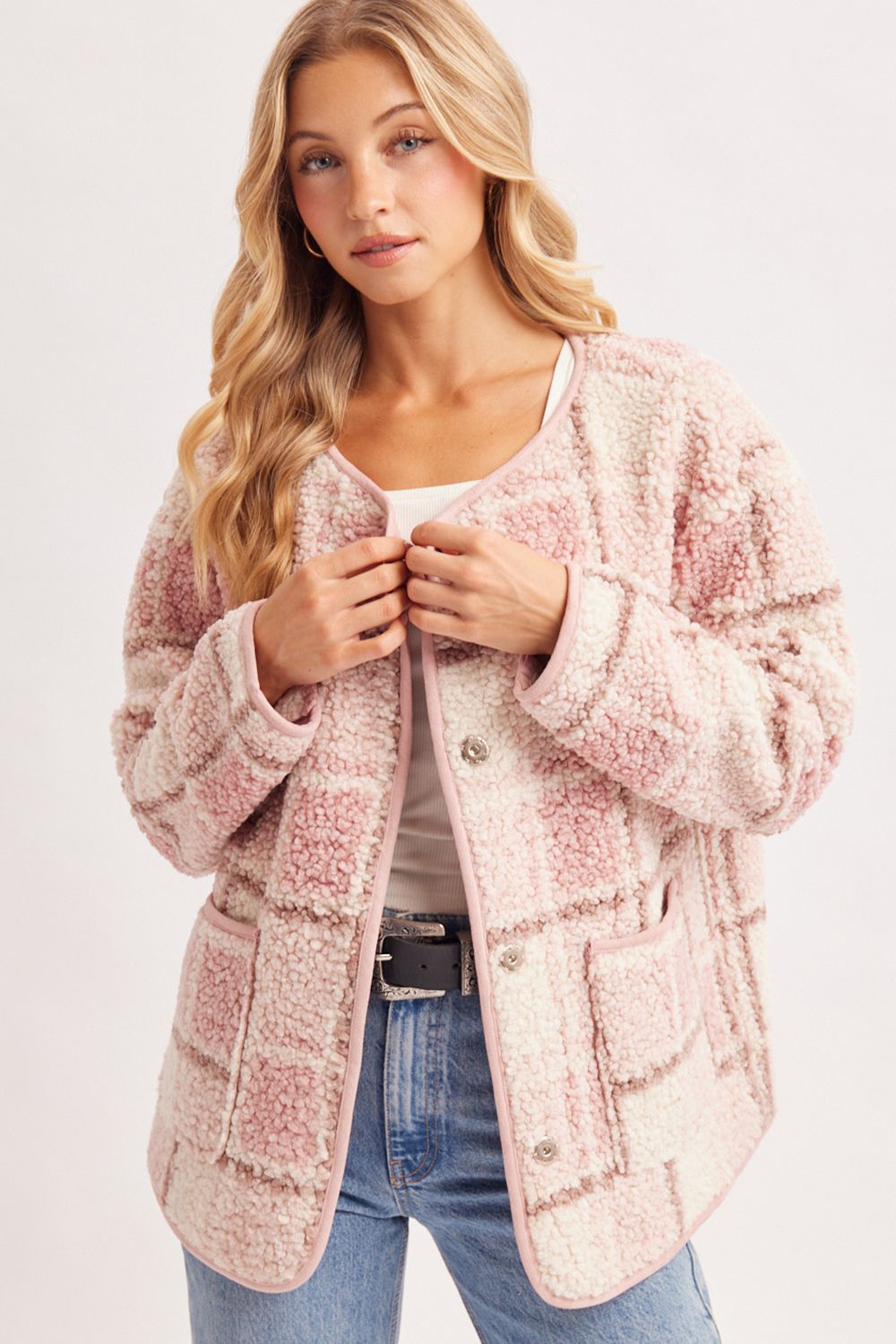 SNAP BUTTON UP ROUND NECK JACKET, Contents:100%POLYESTER