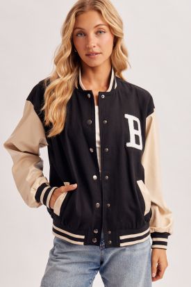 COLOR BLOCK VARSITY JACKET, Contents:100%POLYESTER