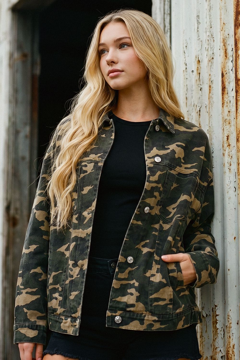 BUTTON DOWN CAMO PRINT JACKET - 4TH OF JULY, Contents:100%COTTON