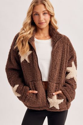 STAR-SHAPED SHERPA FLEECE TEDDY JACKET, Contents:100%POLYESTER