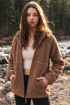 SOFT SHERPA FLEECE ZIPPER FRONT HOODIE JACKET, Contents:SELF:100%POLYESTER. LINING:100%POLYESTER.