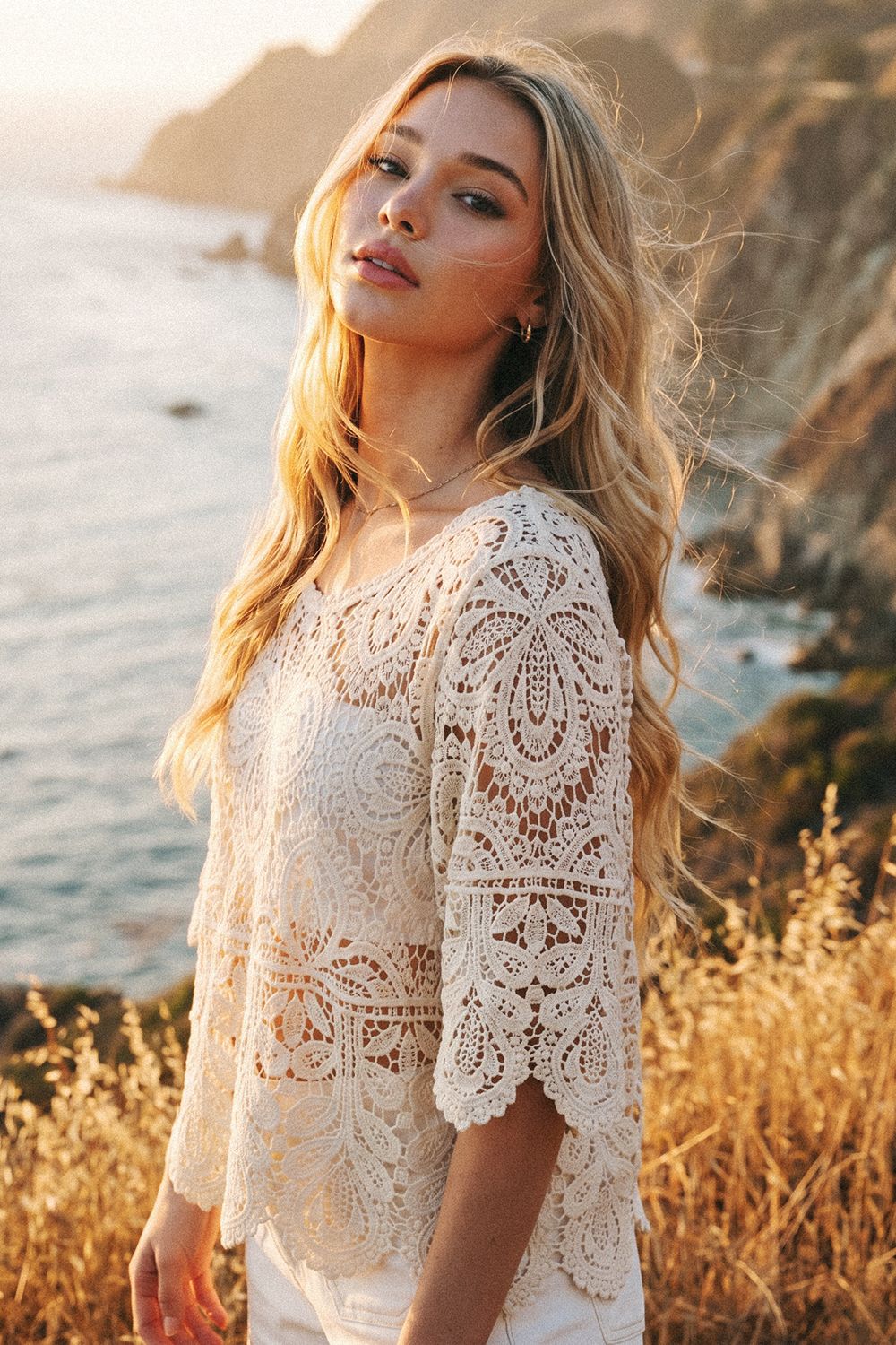 CROCHET LACE TOP, Contents:100%COTTON