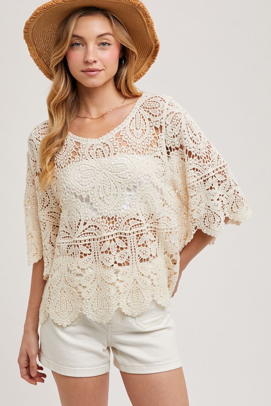 CROCHET LACE TOP, Contents:100%COTTON