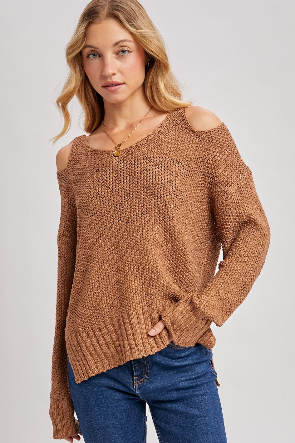 OPEN SHOULDER LOOSE FIT PULLOVER, Contents:90%ACRYLIC,10%POLYESTER