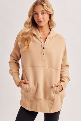FRENCH TERRY DOLMAN SLEEVE KNIT TUNIC HOODIE, Contents:100%POLYESTER