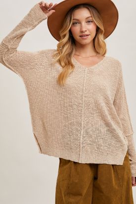 SHEER LOOSEFIT V-NECK KNIT SWEATER PULLOVER, Contents:90%ACRYLIC, 10%POLYESTER