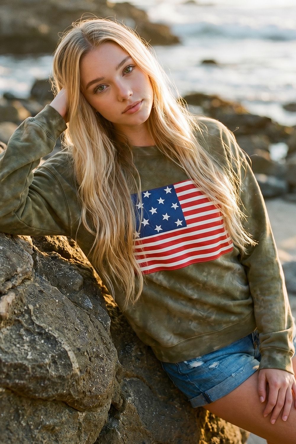 US FLAG TIE-DYE SWEATSHIRT PULLOVER, Contents:100%COTTON