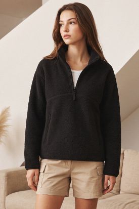 SOFT SHERPA FLEECE HALF ZIPPER FRONT PULLOVER, Contents:SELF:100%POLYESTER. LINING:100%POLYESTER.