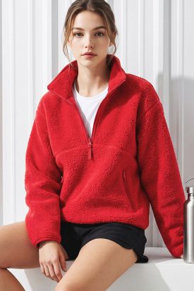 SOFT SHERPA FLEECE HALF ZIPPER FRONT PULLOVER, Contents:SELF:100%POLYESTER. LINING:100%POLYESTER.