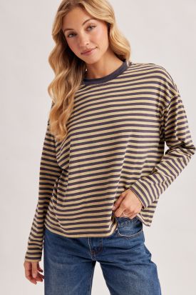 OVERSIZED STRIPE JERSEY KNIT PULLOVER TOP, Contents:50%COTTON, 50%POLYESTER