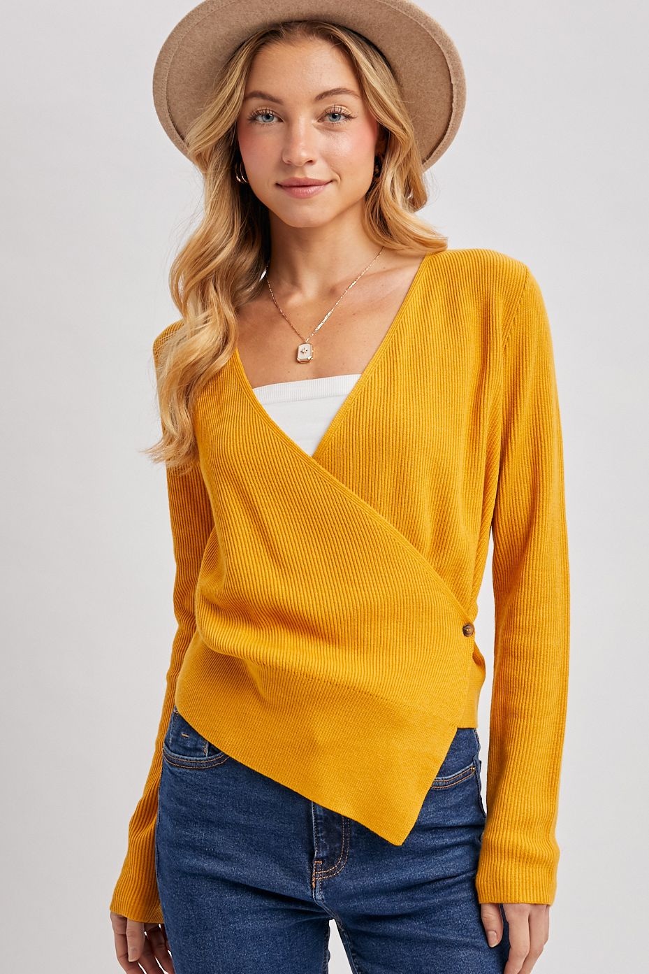 SURPLICE WRAP PULLOVER, Contents:54%POLYESTER,20%ACRYLIC,20%NYLON,6%WOOL