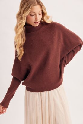TURTLE NECK BATWING SLEEVED PULLOVER KNIT SWEATER, Contents:54%POLYESTER, 26%ACRYLIC, 20%NYLON