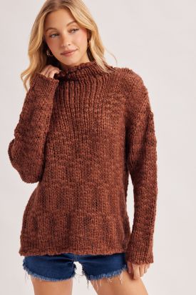 CK NECK OVERSIZED POPCORN KNIT SWEATER TUNIC, Contents:80%ACRYLIC, 20%WOOL